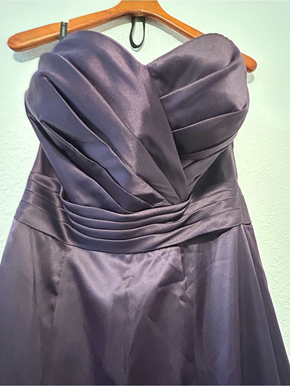 Bill Levkoff Strapless Satin Gown in Plum